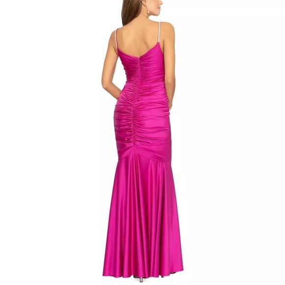 NWOT Xscape | Pink Satin Embellish Strap Long Formal Cocktail And Party Dress 4 - Picture 2 of 13